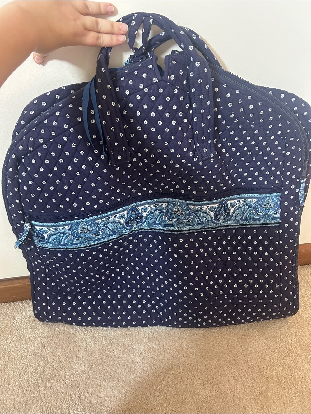 Quilted Navy Patterned Vintage Vera Bradley garment bag- Blue Accent